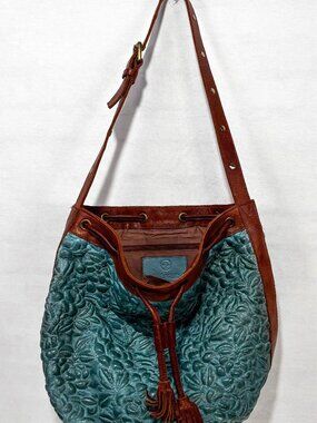 Anabaglish Turquoise Leather Drawstring Shoulder Bag Purse Free Ship
